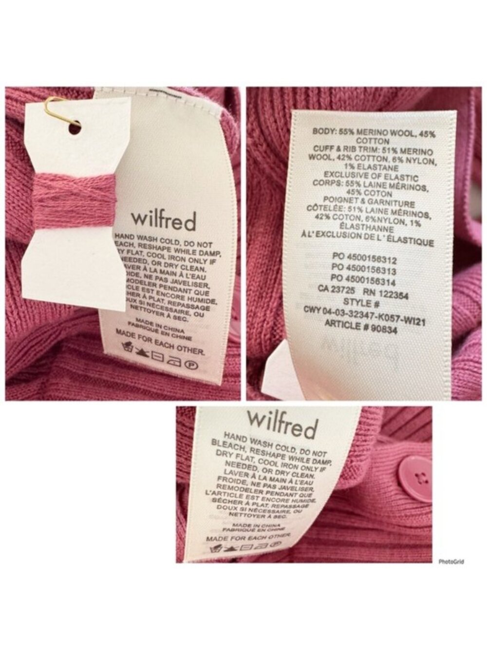 Aritzia Wilfred Plunge Front Cardigan Merino Wool Blend Long Sleeve Chic XS - Picture 8 of 10